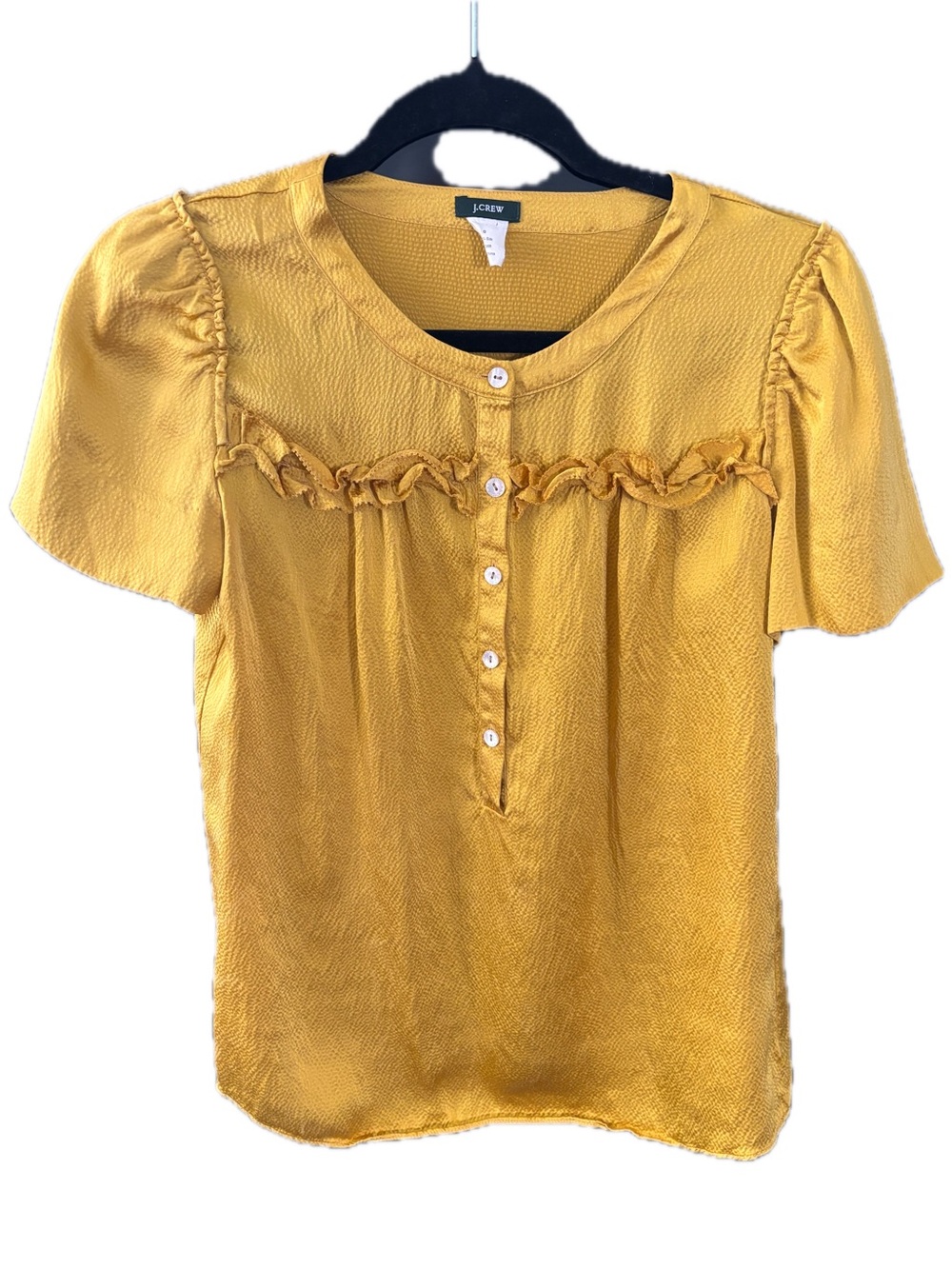 J. Crew Mustard Yellow Ruffle-Trim Short Sleeve Blouse